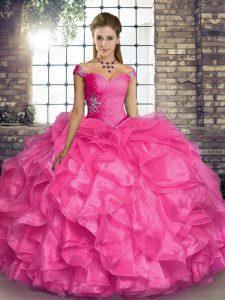 Stunning Sleeveless Beading and Ruffles Lace Up Quinceanera Gown