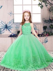 Exquisite Green Scoop Backless Lace and Appliques Pageant Dress Sleeveless