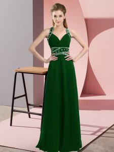 Beauteous Dark Green Sleeveless Chiffon Backless Evening Dress for Prom and Party