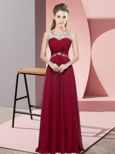 Sleeveless Floor Length Beading Backless Prom Evening Gown with Red