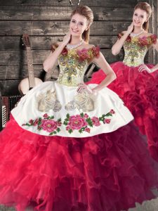 Discount Sleeveless Embroidery and Ruffles Lace Up Quinceanera Dresses