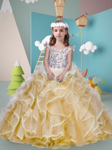 Fantastic Sleeveless Zipper Floor Length Beading and Ruffles Pageant Gowns For Girls