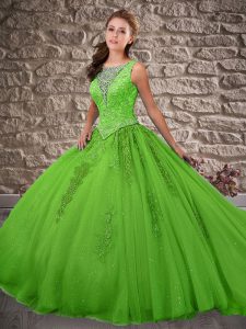 Brush Train Ball Gowns Quince Ball Gowns Scoop Tulle Sleeveless Zipper