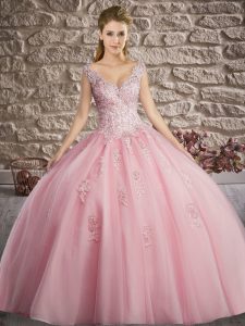 Sleeveless Appliques Lace Up Quinceanera Gowns