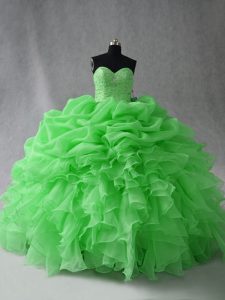 Organza Sweetheart Sleeveless Lace Up Beading and Ruffles and Pick Ups Sweet 16 Quinceanera Dress in