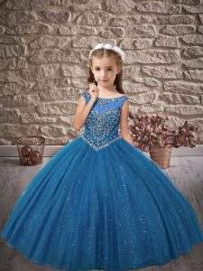 Dramatic Scoop Sleeveless Zipper Winning Pageant Gowns Blue Tulle