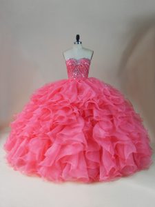 Fabulous Pink Sleeveless Organza Zipper Sweet 16 Quinceanera Dress for Sweet 16 and Quinceanera