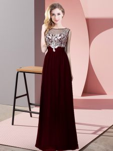 Excellent Burgundy Prom Dress Prom and Party with Beading Scoop Sleeveless Backless