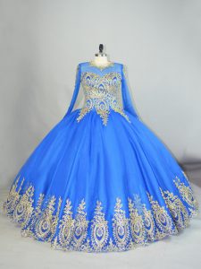 Long Sleeves Lace Up Floor Length Beading and Appliques Ball Gown Prom Dress