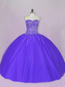Sweet Blue and Purple Lace Up Vestidos de Quinceanera Beading Sleeveless Floor Length