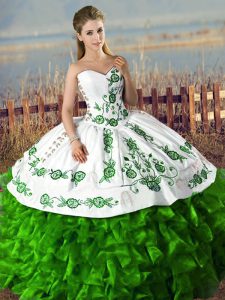 Hot Selling Sleeveless Lace Up Floor Length Embroidery and Ruffles 15th Birthday Dress