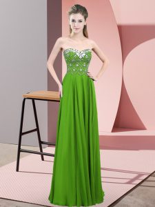 Sleeveless Floor Length Beading Zipper Prom Evening Gown with Green
