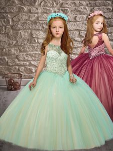 Super Floor Length Apple Green Pageant Gowns Scoop Sleeveless Lace Up