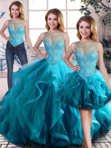 Fantastic Sleeveless Lace Up Floor Length Beading and Ruffles 15 Quinceanera Dress