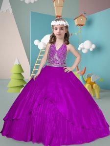 Halter Top Sleeveless Zipper Little Girl Pageant Dress Purple