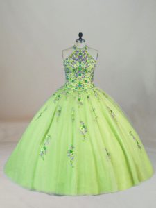 Lovely Tulle Sleeveless Vestidos de Quinceanera Brush Train and Embroidery