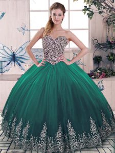 Custom Design Green Sweet 16 Dresses Tulle Sleeveless Beading and Embroidery