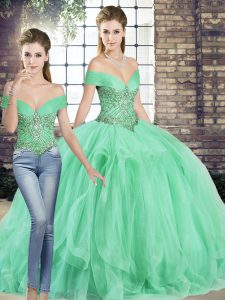 Glorious Floor Length Lace Up Sweet 16 Quinceanera Dress Apple Green for Military Ball and Sweet 16 and Quinceanera with