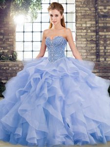 Admirable Ball Gowns Sleeveless Lavender Quinceanera Gowns Brush Train Lace Up