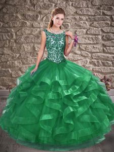 Fabulous Green Sleeveless Floor Length Beading and Ruffles Lace Up Vestidos de Quinceanera