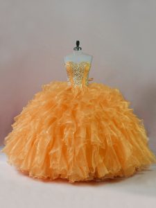 Dynamic Orange Sweetheart Lace Up Beading and Ruffles Quinceanera Dress Sleeveless