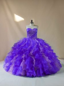 Organza Halter Top Sleeveless Lace Up Beading and Ruffles Quinceanera Gown in Multi-color