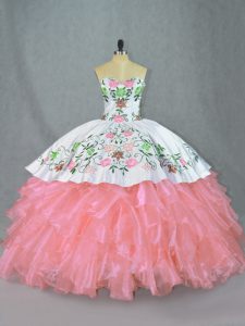 Comfortable Floor Length Ball Gowns Sleeveless Pink Quinceanera Gowns Lace Up