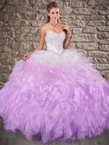 Multi-color Organza Lace Up Sweetheart Sleeveless Sweet 16 Quinceanera Dress Sweep Train Beading and Ruffles