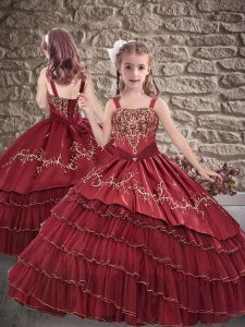 Ball Gowns Pageant Gowns For Girls Burgundy Straps Organza Sleeveless Floor Length Lace Up