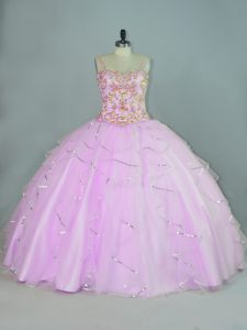 Fantastic Sleeveless Floor Length Ruffles Lace Up Quince Ball Gowns with Lilac