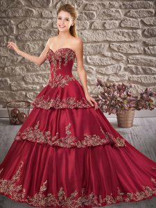 Fabulous Sleeveless Brush Train Lace Up Appliques Quinceanera Dress