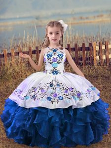 Sleeveless Lace Up Floor Length Embroidery and Ruffles Custom Made Pageant Dress