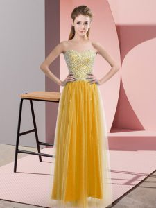 Sweetheart Sleeveless Homecoming Dress Floor Length Beading Gold Tulle