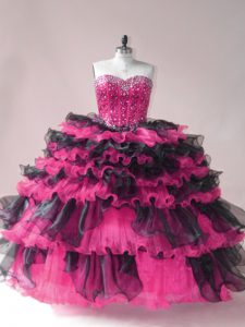 High End Sweetheart Sleeveless Organza Quinceanera Gowns Beading and Ruffled Layers Lace Up