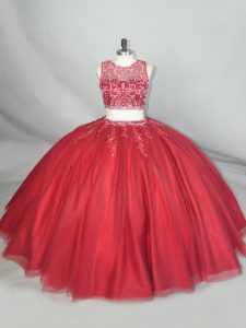 Popular Red Scoop Zipper Beading and Appliques 15 Quinceanera Dress Sleeveless