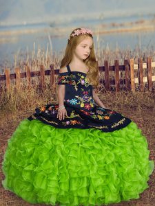 High Class Short Sleeves Embroidery and Ruffles Floor Length Kids Formal Wear