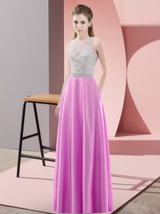 Eye-catching Beading Prom Dresses Lilac Backless Sleeveless Floor Length