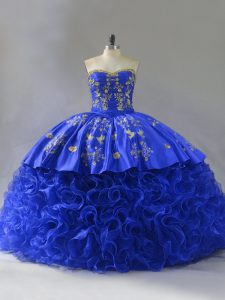 Ball Gowns Quinceanera Gowns Royal Blue Sweetheart Fabric With Rolling Flowers Sleeveless Floor Length Lace Up