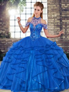 Floor Length Ball Gowns Sleeveless Royal Blue Quinceanera Gown Lace Up