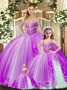Lavender Sleeveless Tulle Lace Up Sweet 16 Quinceanera Dress for Sweet 16 and Quinceanera