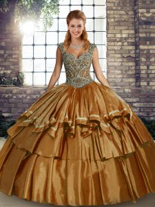 Adorable Brown Sleeveless Taffeta Lace Up Sweet 16 Dress for Military Ball and Sweet 16 and Quinceanera