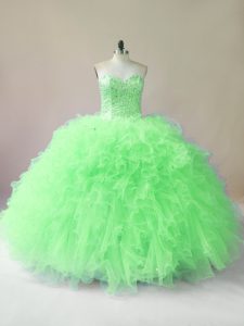 Stylish Sleeveless Floor Length Beading and Ruffles Lace Up Quince Ball Gowns with