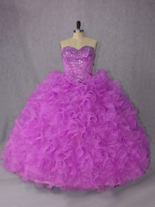 Designer Lilac Sleeveless Organza Lace Up Sweet 16 Dresses for Sweet 16 and Quinceanera