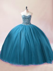 Latest Floor Length Teal 15 Quinceanera Dress Sweetheart Sleeveless Lace Up