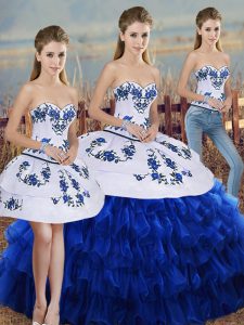 Sweetheart Sleeveless Lace Up Quinceanera Gown Royal Blue Organza