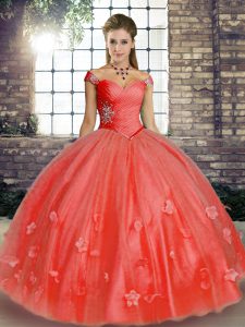 Free and Easy Watermelon Red Lace Up Quinceanera Gowns Beading and Appliques Sleeveless Floor Length
