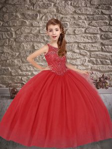 Great Ball Gowns Sleeveless Wine Red Pageant Gowns For Girls Sweep Train Lace Up