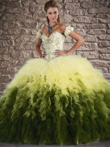 Brush Train Ball Gowns Quinceanera Dress Multi-color Sweetheart Tulle Sleeveless Lace Up