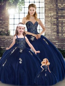 Navy Blue Quinceanera Gowns Military Ball and Sweet 16 and Quinceanera with Beading and Appliques Sweetheart Sleeveless 