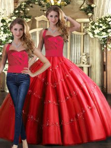 Amazing Floor Length Red Quinceanera Gown Halter Top Sleeveless Lace Up